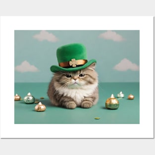 Grumpy St Patrick's day cat Posters and Art